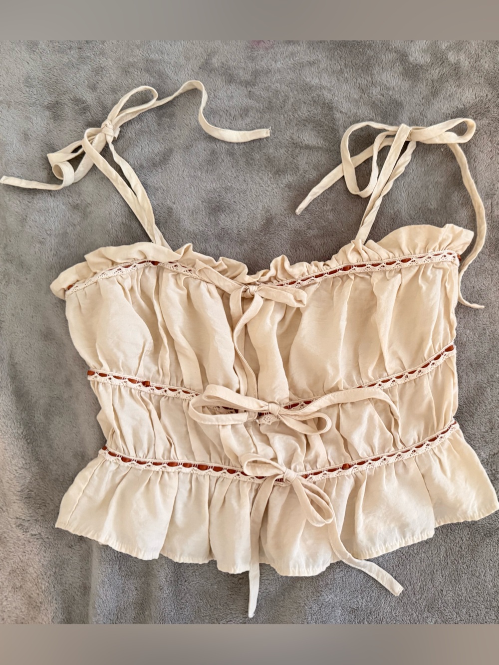 Women’s Cream Ruffled Tie-Detail Top